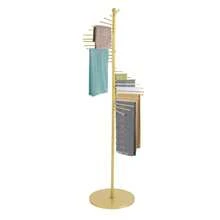 OUKANING Gold Retail Display Tie & Scarf Rack, Belt Hanger & Pants Rack Towel Organizer Hanging Bar, Floor Standing Tie Rack Scarves Rack Necktie Holder For Home Clothing Store Commercial - 金色 - 查看 10
