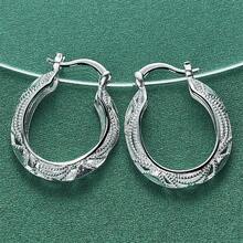 Fashion 1 Pair 925 Silver Plated Exquisite Hollow Hoop Earrings Women Bohemian Style Charm Jewelry Christmas Gift Accessories Party - Silver - View 5
