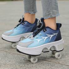 1 pereche de role unisex, pantofi transformabili cu patru roți pentru patinaj sau mers pe jos, potriviți pentru studenți și adolescenți, pantofi sport