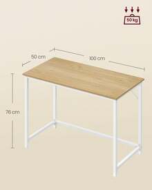 Bureau d'Ordinateur, Table, 50 x 80 x 76/50 x 100 x 76/60 x 120 x 76 cm, pour Bureau, Chambre, Salon, Cadre en Métal, Couleur Chêne Naturel et Blanc Perle - Maple - Voir 9