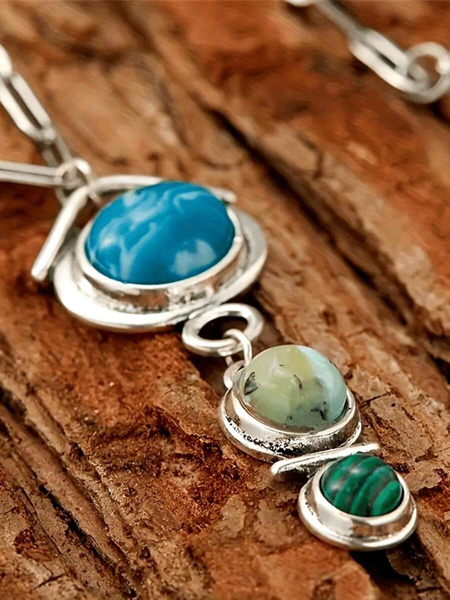 1 件复古奢华波西米亚吊坠锁骨链项链男女珠宝礼物 - 復古銀色 - 查看 1