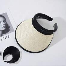 1 Peça Chapéu de Sol de Aba Larga Feminino para Verão, Chapéu de Palha Casual com Proteção UV para Passeio, Cobertura Facial