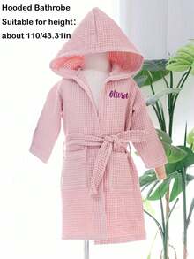 1pc Customized Embroidered Waffle Children's Hooded Bathrobe | Customizable Name | Exclusive Embroidery | Soft & Comfortable | Essential For Children After Swimming & Bathing | Ideal For Travel & Beach | 6A Fits Children Under 110cm, 8A Fits Children Under 135cm - Multicolor - View 12
