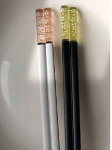 2/5 Pairs Cherry Blossom Amber Color Creative Tableware Chopsticks, Anti-Slip High-Temperature Resistant Antibacterial Alloy Chopsticks For Home Use,School Supplies