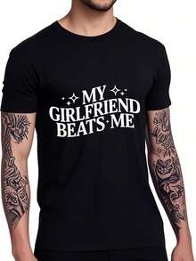 My Girlfriend Me Funny T-Shirt Print Short Sleeve T-Shirt T Shirt Black T Shirt Printed Short Sleeve T-Shirt For Summer Graphic Tees Graffiti Shirt Round Neck Oversized T Shirt Sleeve Casual T-Shirt, Street Hip Hop Style T-Shirt 100% Heavy Cotton All-Season Wear Individuality Unisex Top Gifts For Girlfriend Boyfriend - 黑5 - 查看 5