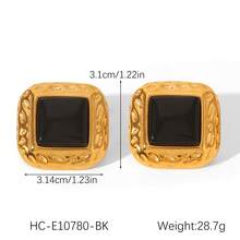 1 par de pendientes de botón cuadrados con incrustaciones de resina para mujeres, pendientes chapados en oro de 18 quilates de acero inoxidable, accesorios de joyería de moda, regalo para amantes - Pendientes cuadrados - Ver 14