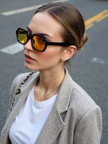 1 Pair Y2K Fashion Square Yellow Lens Glasses - Yellow - View 1