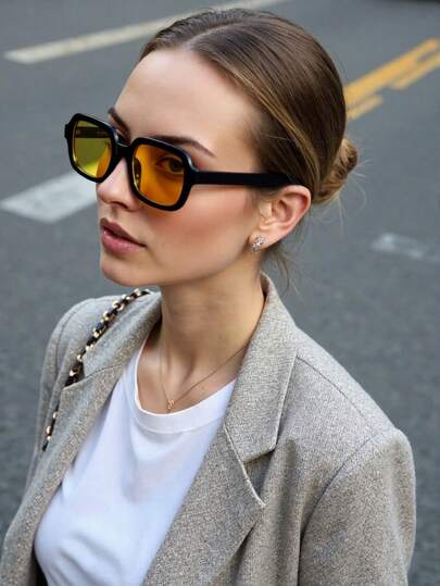 1 Pair Y2K Fashion Square Yellow Lens Glasses