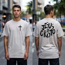 Men's Slim Cross Jesus Christ Round T-Shirt Shirt - 白色 - 查看 1