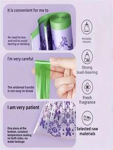 100 个薰衣草香味抽绳垃圾袋，厚大尺寸，多用途高密度聚乙烯一次性袋子，适用于厨房、浴室、卧室、客厅和卫生间 - 彩色 - 查看 3