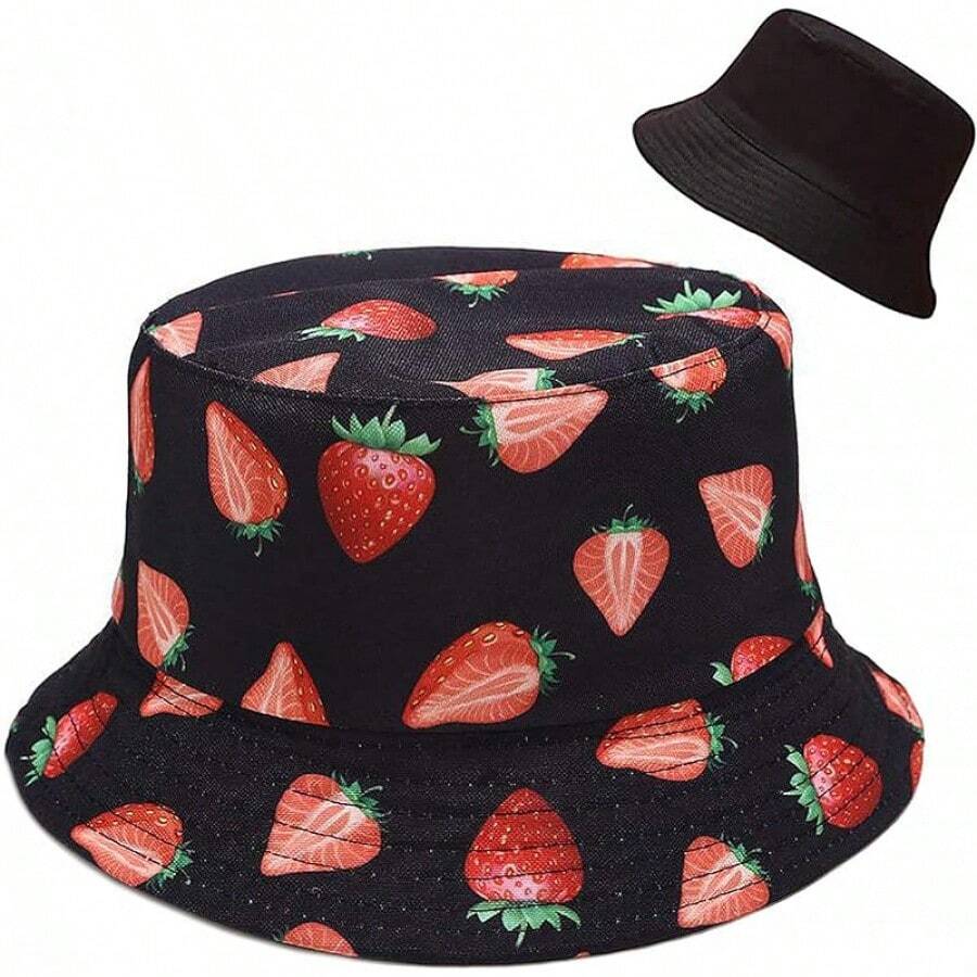 Reversible Bucket Hat For Women, Cute Beach Fisherman Style - Strawberry - View 1