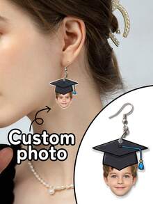 1pc Custom Graduation Face Earrings – Personalized Grad Gift – Funny Graduation Jewelry – Custom Photo Earrings For Her Or Him