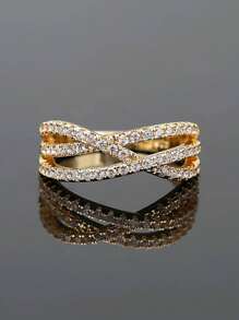 1 Stück Modischer und eleganter vielseitiger Damen-Ring mit Hohldesign und vollständigem Strass