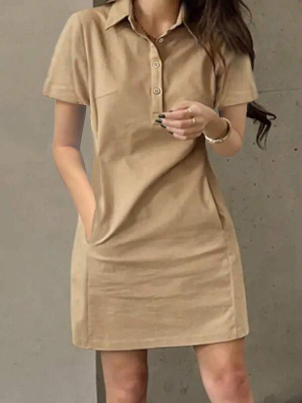 Plus Size Women's Spring And Summer New Fashion Simple Temperament Lapel Single Breasted Slim Women's Short Dress