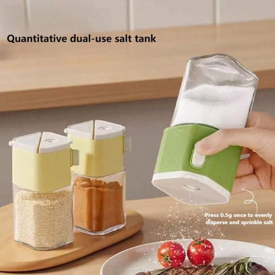 Frasco de sal de vidrio, tarro sellado a prueba de humedad de doble uso para condimentos, recipiente recargable con tapa a presión adecuado para camping y uso doméstico