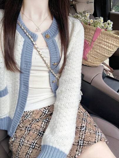 Women's Hollow Out Knit Cardigan, Short Slouchy Soft Sweater Outwear, Autumn/Winter