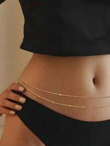 2pcs Fashionable Double Layer Beaded Chain Belt, Suitable For Summer And Beach Body Chains For Women - Gold - View 7