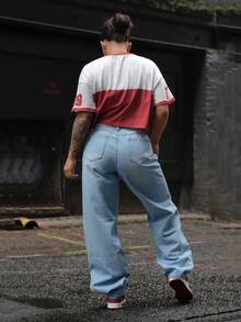 SAYEHFBABY Pantalones vaqueros lavados desgastados de pierna ancha de moda - Lavado ligero - Ver 3