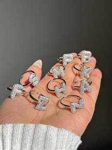 1 pieza Anillo exagerado de letra inicial de Hip-Hop plateado para mujer, anillo de letra inflado moderno y grueso, anillo de letra inicial personalizado ajustable, regalo de joyería de cumpleaños