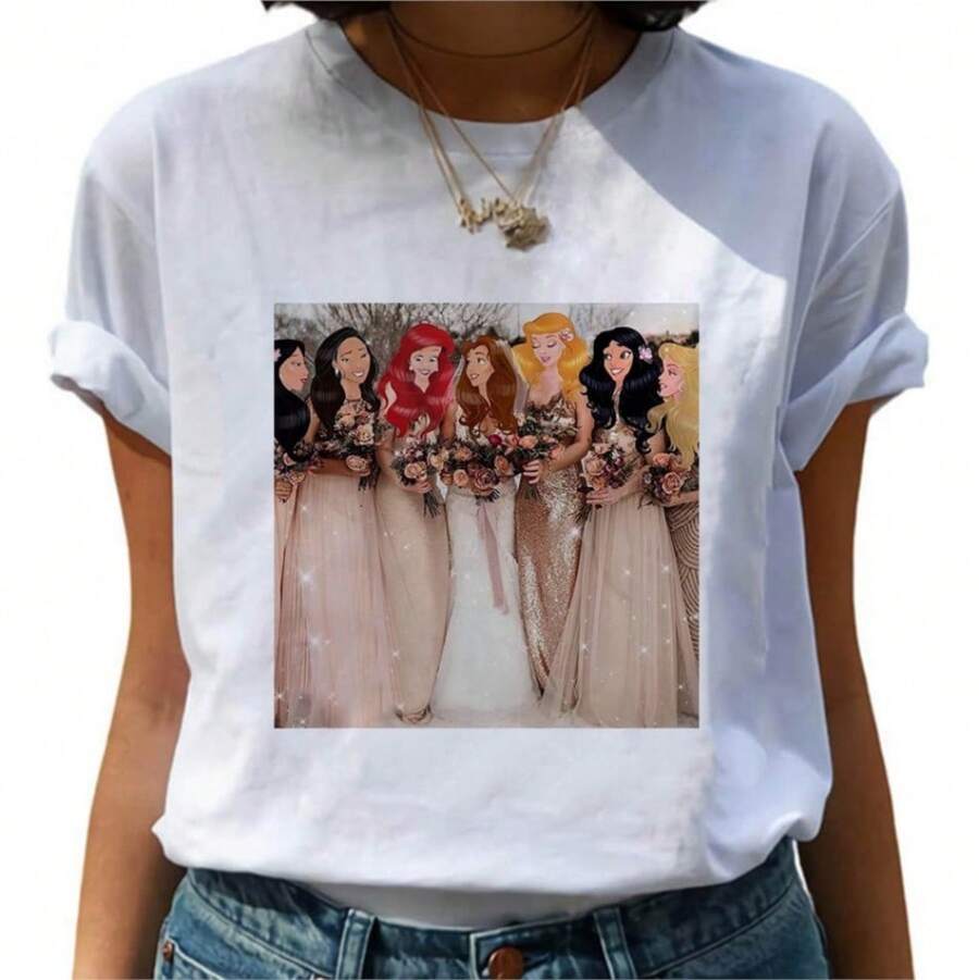 COOL SUMMER Female T-Shirt Princess Mermaid Ariels Printed T Shirt Women Summer Casual Harajuku Tshirt Funny Short Sleeve Girl Top Tee - White - View 1