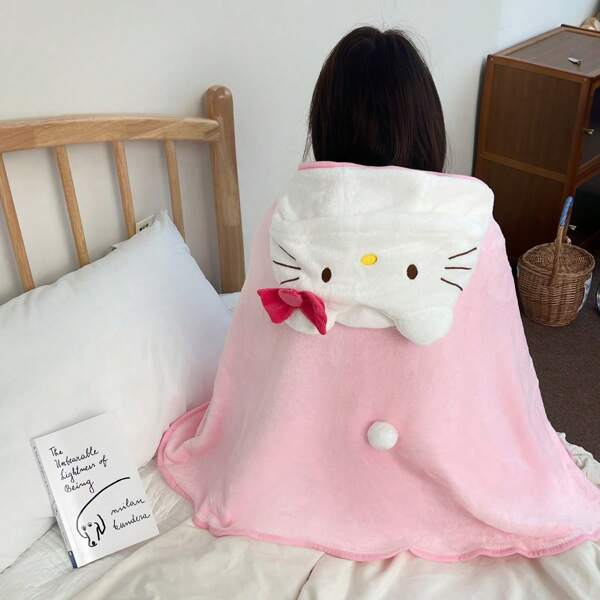 Sanrio 1pc Cartoon Cat Air Conditioning Blanket Summer Women's Office Nap Air Conditioning Blanket Nap Coral Fleece Shawl Blanket