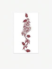 情人节海娜临时纹身贴纸，防水防汗，红玫瑰，海娜藤蔓，色彩鲜艳时尚的美甲假纹身，花卉假纹身 - 临时纹身 - 适合生日、婚礼、派对装饰，持续 3-5 天。 - 紅色 - 查看 4