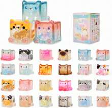 Square Cat Series Blind Pack (3PCs In One Bag) Random Design Cat Blind Box Figures Collectible Toys Cute Mystery Box Home Decorations Holiday Birthday Gifts