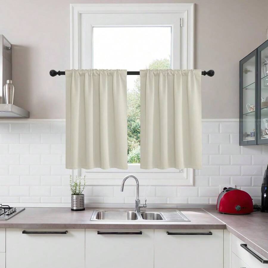 Local Delivery Black Blackout Curtains 63 Inch Length, Room Darkening Thermal Insulated Noise-Reducing Black Out Curtains For Bedroom Living Room Windows, Back Tab Rod Pocket, W52 X L63 Inches, 2 Panels - Beige - View 1