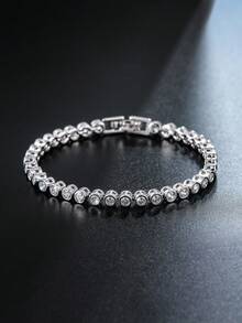 1 件优雅时尚圆形锆石手链，百搭珠宝配饰，适合女性日常佩戴或参加派对
