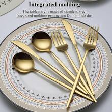 Gold Cutlery Set 60 Piece Service For 20, Titanium Gold Plated Stainless Steel Flatware Set, Knives Forks Spoons Cutlery Set For Wedding, Parties, Birthday, Restauroom, Dishwasher Safe - 2. 60 Pieces B - View 11