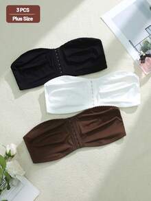 3pcs Plus Size Women Comfortable Front Closure Wireless Bralet Camisole - Multicolor - View 3