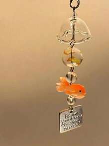 2pcs Dreamlike Goldfish Wind Chime Beaded Ornament, Small Fish Bead Decorative Hanging Accessory, Suitable For Bedroom, Yard, Garden, Phone, Bag Decoration