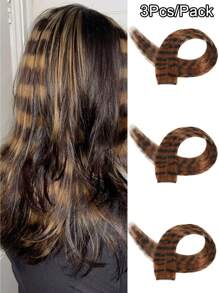 3 件豹纹印花假发条纹印花假发片彩色长直发夹式接发适合女士女孩日常使用派对万圣节节日