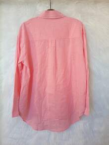 Women's Long Sleeve Linen Shirt - Baby Pink - View 4