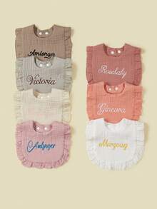 1pc Customized Baby Drool Bib, Personalized Embroidered Text, Soft & Breathable, Absorbent, Essential For Newborns, Baby Gift, Commemorative - Red - View 4