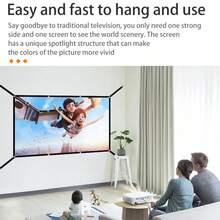 便携式投影幕布，投影专用幕布，60-72-84-100-120-150英寸可选 - 可水洗柔软幕布，无需打孔即可轻松安装，附赠挂钩，可折叠口袋式设计，方便携带，是户外露营、烧烤、泳池派对、熨烫、家庭影院的理想之选 - 加长版 - 白色 - 查看 6