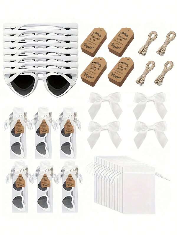 5Pcs/Set Heart Shaped Glasses Gift Set With Thank You Card And Gift Bag, Bridal For Wedding, Party, Birthday Party, Guest Gifts, Romantic Decoration, Wedding Decor, Multi-Item Party Favor Pack