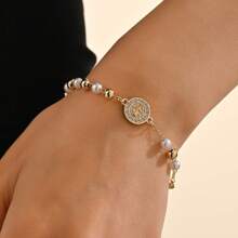 1 pieza Pulsera católica con cuentas de 5MM, 19CM, de dos colores, en estilo cruz italiana, regalos de boda de San Benito