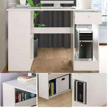 Computer Desk H Shaped PC Laptop Gaming Table W/ Book Shelves Bookcase UK - White - View 9