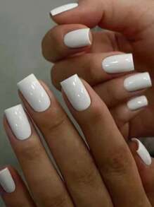 Instantly Upgrade Your Look With 24pcs Press On Nails Medium Simple Daily White Square Nail Tips, Modern And Stylish Nail Art, Detachable And Reusable Nail Pressing Set, Suitable For Girls And Women's Daily Use. Campus, Vacation, Beach Party Nail Supplies