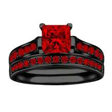 2pcs Women's Engagement/Promise Rings, Red Synthetic Cubic Zirconia, Couple Rings