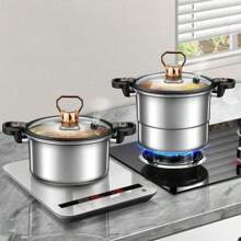 304 Stainless Steel Low Pressure Cooker, Multi-Functional Soup Pot, Household Pressure Cooker Suitable For Induction Cooktop, Gas Stove. Large Capacity Stewing Pot