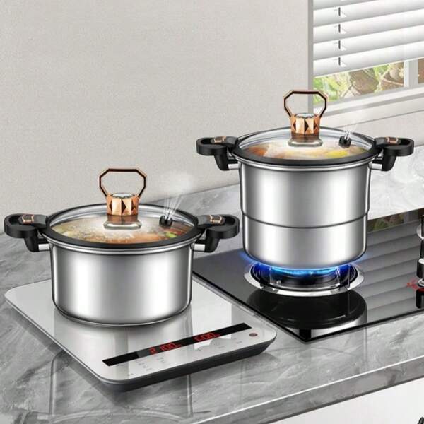 304 Stainless Steel Low Pressure Cooker, Multi-Functional Soup Pot, Household Pressure Cooker Suitable For Induction Cooktop, Gas Stove. Large Capacity Stewing Pot