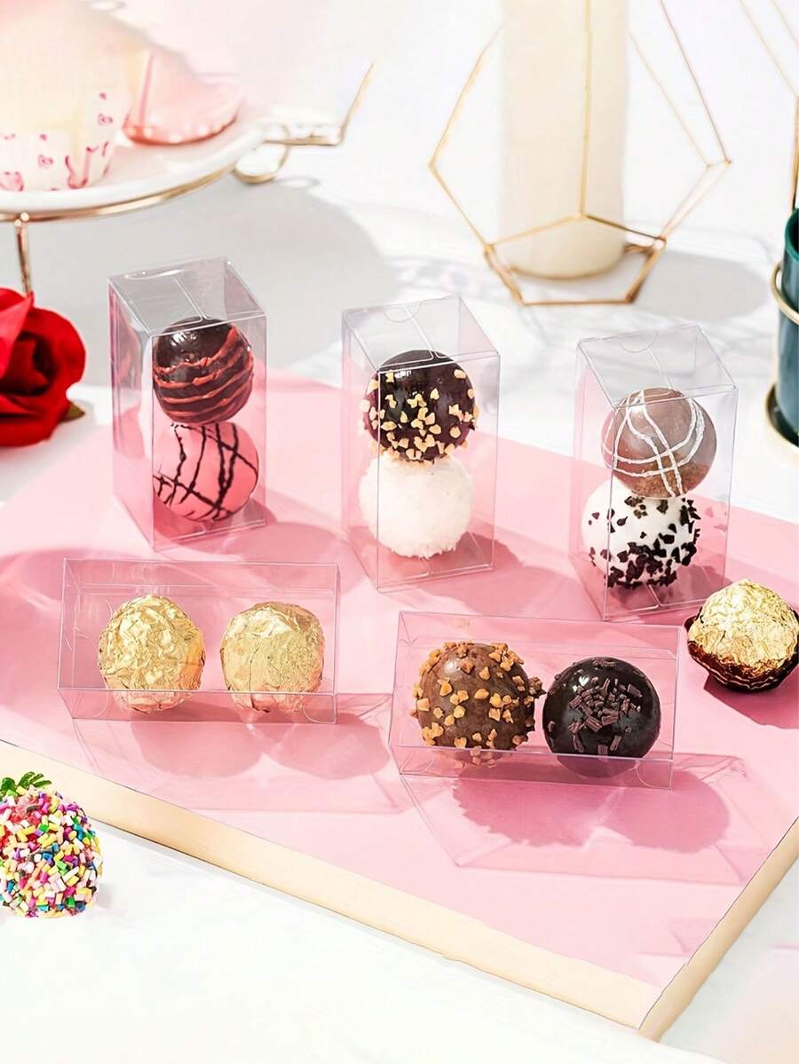 5件透明空白巧克力包装盒迷你蛋糕马卡龙塑料盒长方形盒糖果饼干礼盒烘焙糕点PET盒 - 彩色 - 查看 1