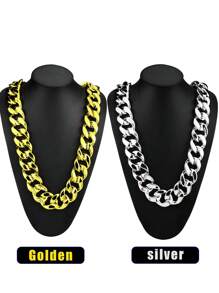 سلسلة هيب هوب من البلاستيك ضخمة بطريقة عشوائية للرجال ، قلادة مزيفة باللونين الذهبي والفضي لاكتمال زي ال-90،اكسسوار