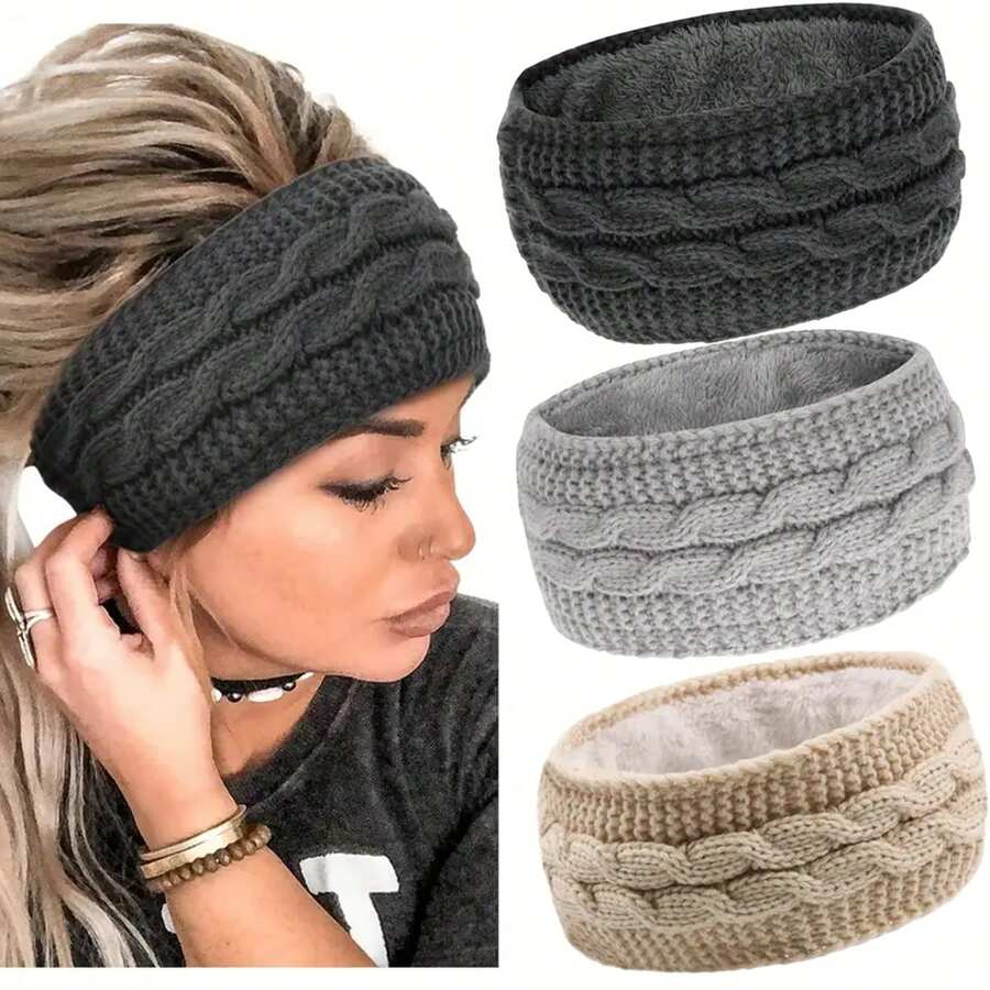 1pc Ribbed Wool Knit Headband, Solid Color Elastic Ear Warmer Headband With Classic Bow, Women Daily Use, Autumn/Winter