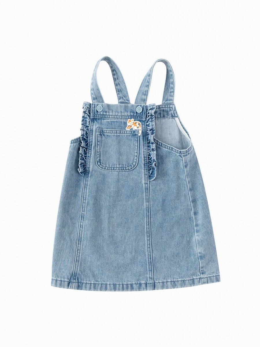 Balabala Mädchen Jeanslatzhose Kleid 2025 süßer zweischichtiger Rock Outfit - Denim hellblau - Übersicht 1