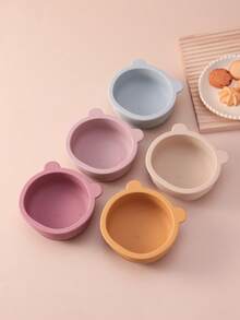 1件装硅胶婴儿餐具可爱卡通熊形碗吸盘饭盒喂食训练婴儿用品防滑餐具 - 多色 - 查看 3