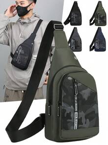 New Fashion Camouflage Pattern Multi-Function Messenger Bag, Men Shoulder Bag With High-Quality Strap, Large Capacity Crossbody Bag, Water-Resistant Casual Travel Chest Bag, Ideal Gift For Men, Suitable For Outdoor, Camping, Travel, And Daily Use Streetwear