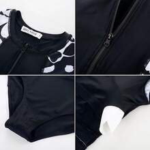GRACE KARIN Women's Swimwear Rash Guard Short Sleeves Zip Front Round Neck One Piece Bathing Suit - Black - View 4